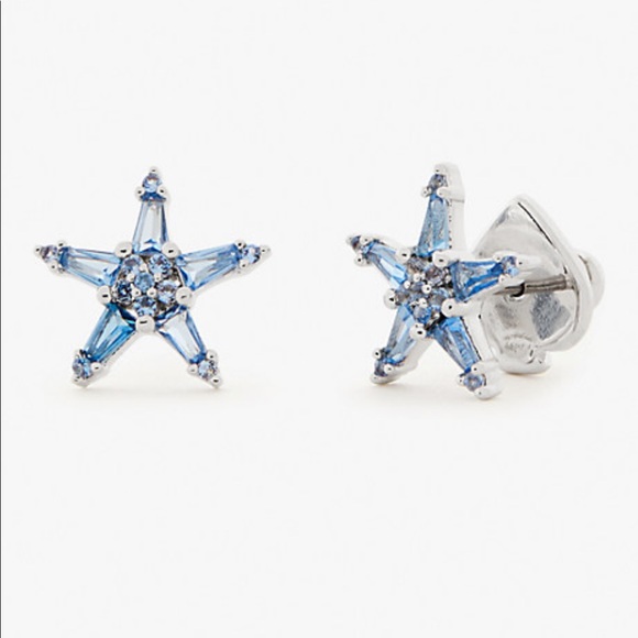 Kate spade STARRING Silverplated Star Stud Earrings blue New - Picture 2 of 4
